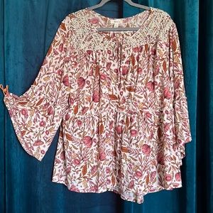 Style & Co boho floral bell sleeve blouse in 3X